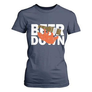 Funny Drinking Bear Beer Down T Shirt For Women Tailgate Gift for Football Fans TS02 Navy Print Your Wear