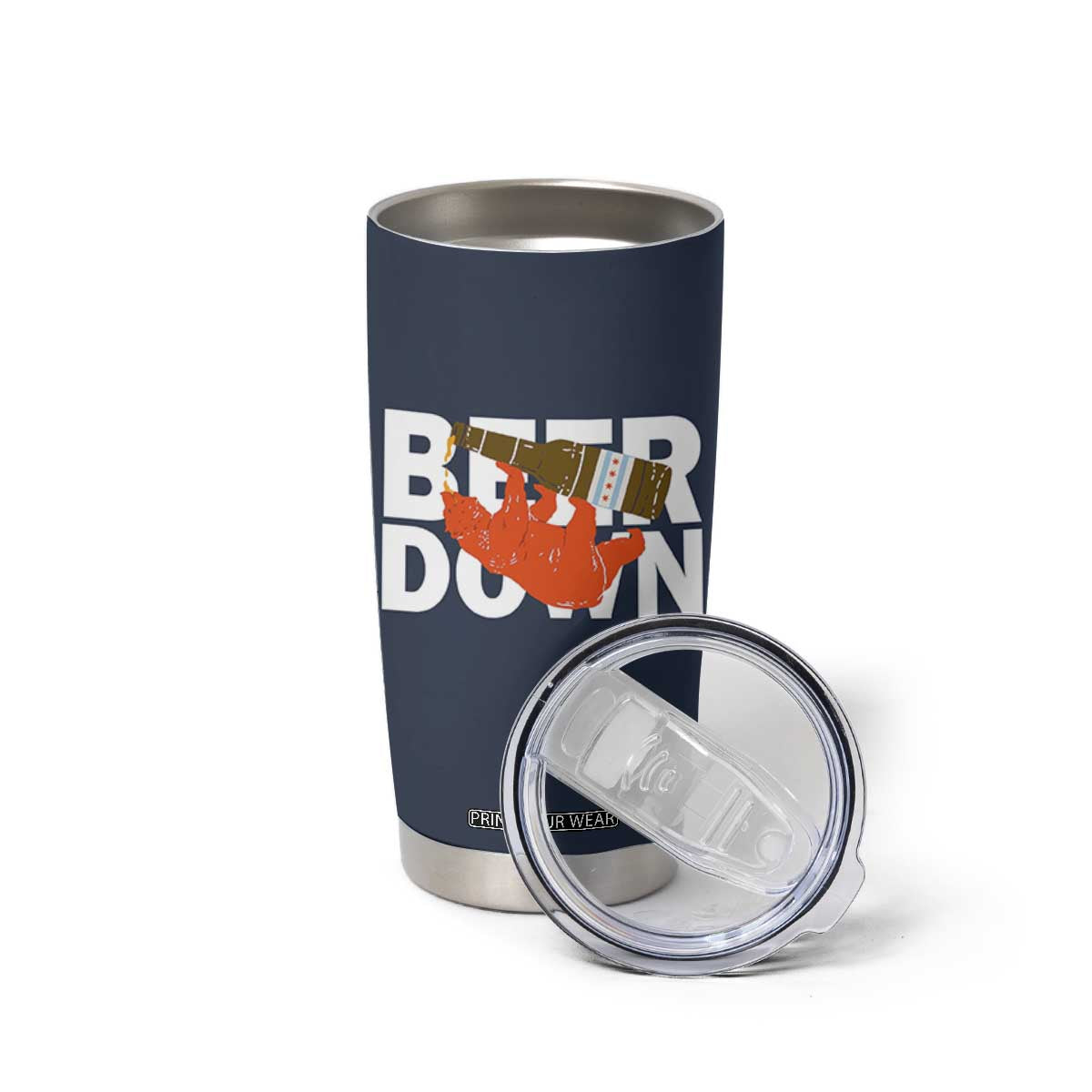 Funny Drinking Bear Beer Down Tumbler Cup Tailgate Gift for Football Fans TS02 Print Your Wear