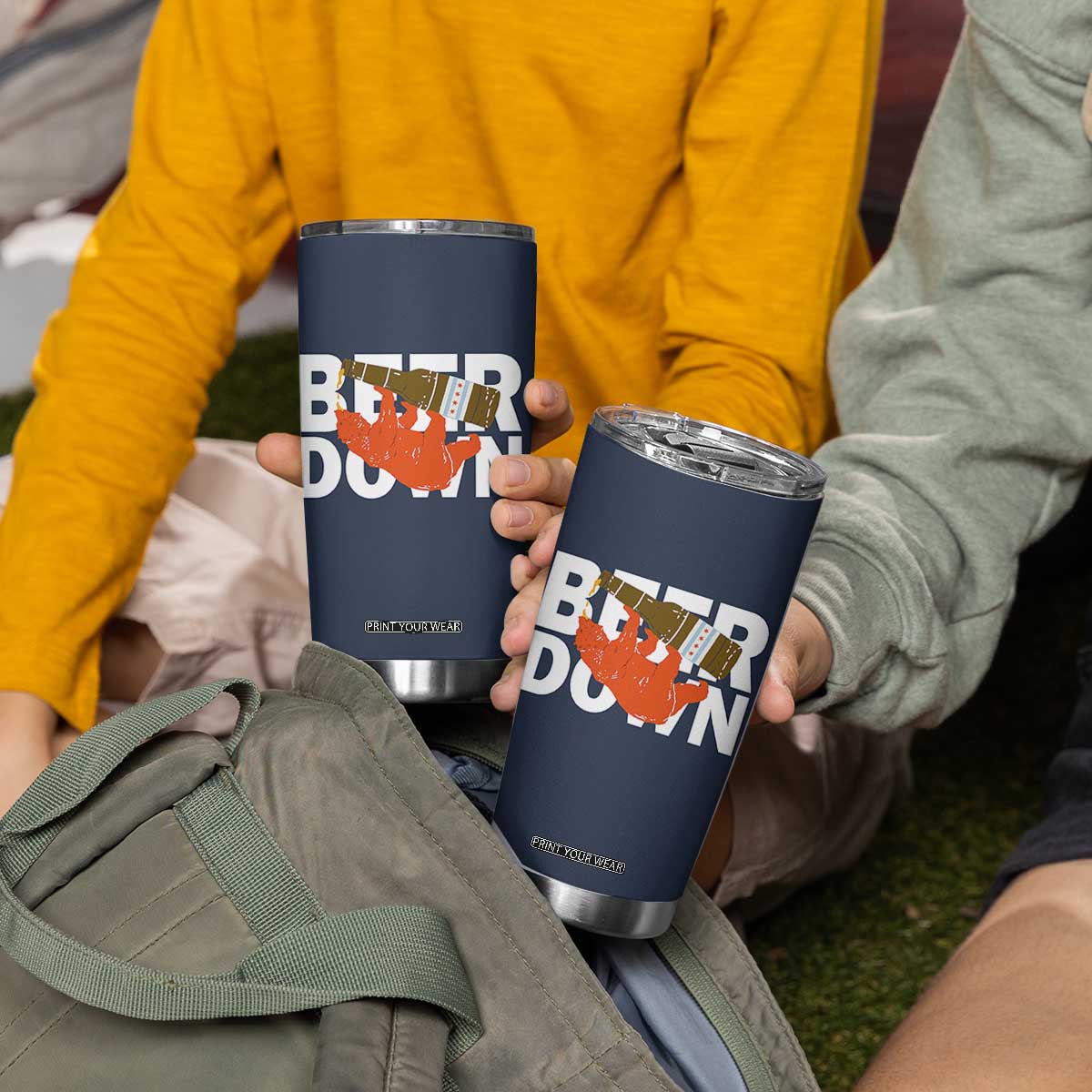 Funny Drinking Bear Beer Down Tumbler Cup Tailgate Gift for Football Fans TS02 Print Your Wear