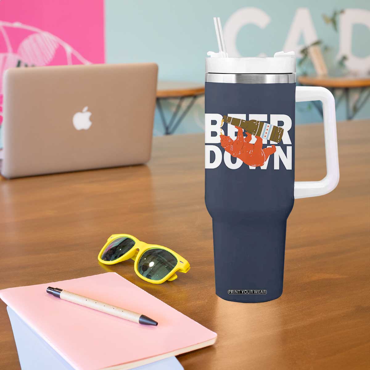Funny Drinking Bear Beer Down Tumbler With Handle Tailgate Gift for Football Fans TS02 Print Your Wear