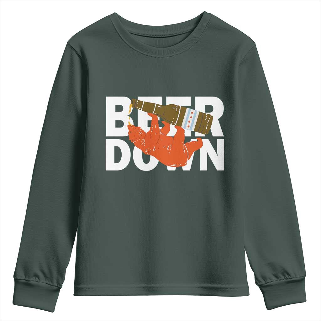 Funny Drinking Bear Beer Down Youth Sweatshirt Tailgate Gift for Football Fans TS02 Dark Forest Green Print Your Wear