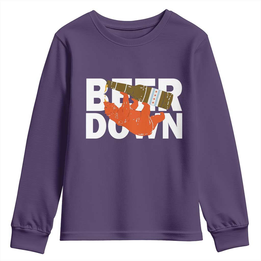 Funny Drinking Bear Beer Down Youth Sweatshirt Tailgate Gift for Football Fans TS02 Purple Print Your Wear