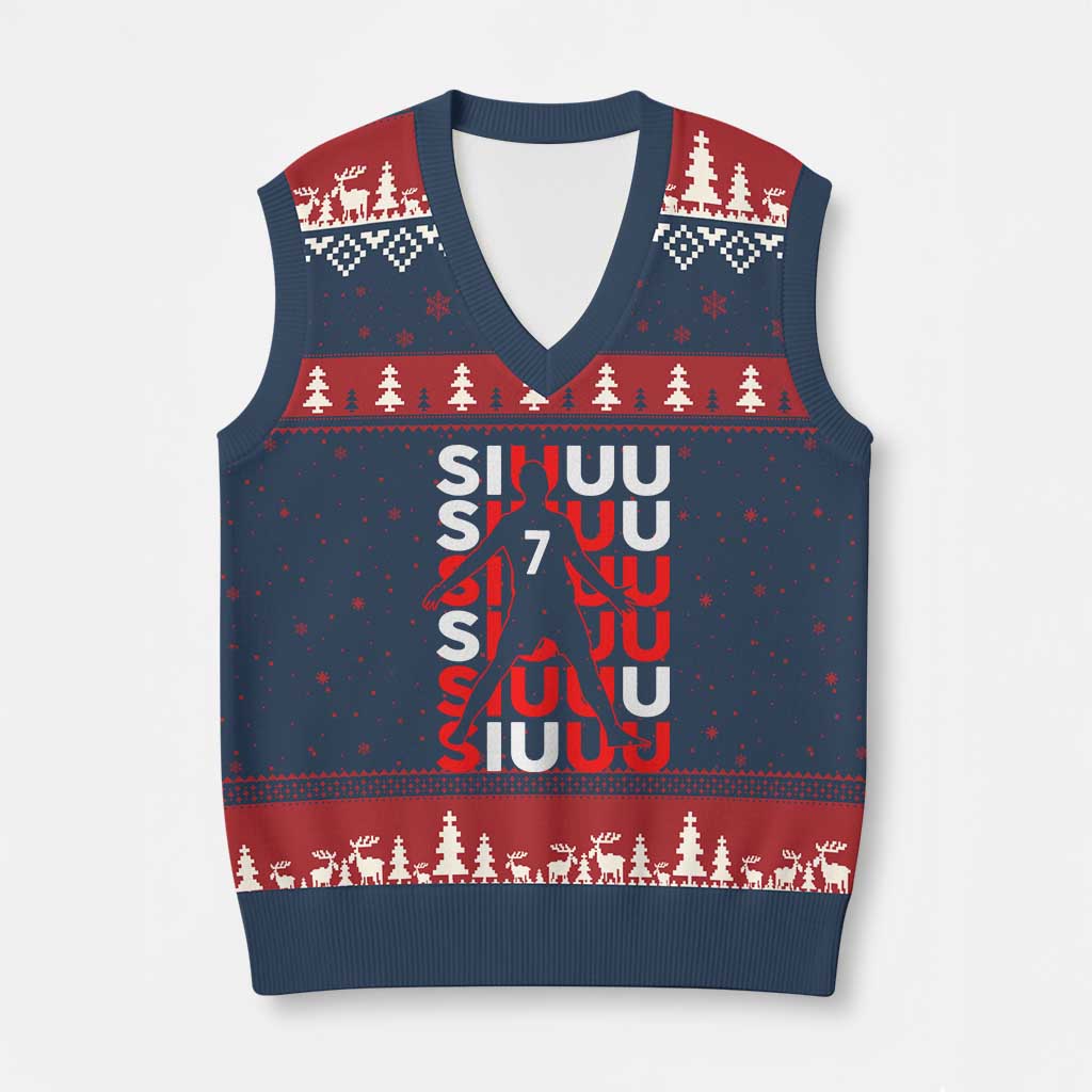 Siuuuu Celebration Number 7 Seven Soccer Fans V-Neck Knit Sweater Vest TS02 Navy Red Print Your Wear