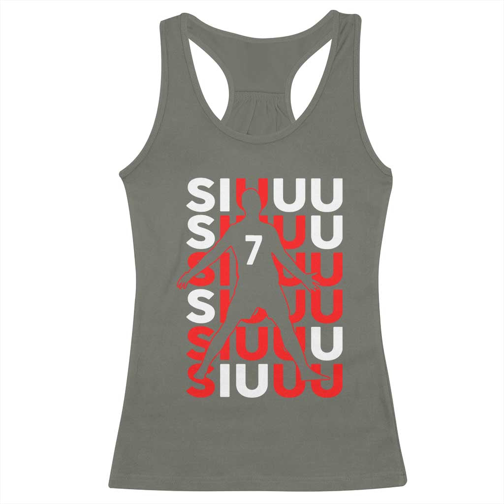 Siuuuu Celebration Number 7 Seven Soccer Fans Racerback Tank Top TS02 Military Green Print Your Wear