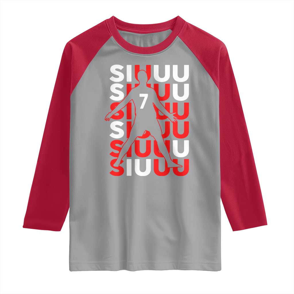 Siuuuu Celebration Number 7 Seven Soccer Fans Raglan Shirt TS02 Sport Gray Red Print Your Wear