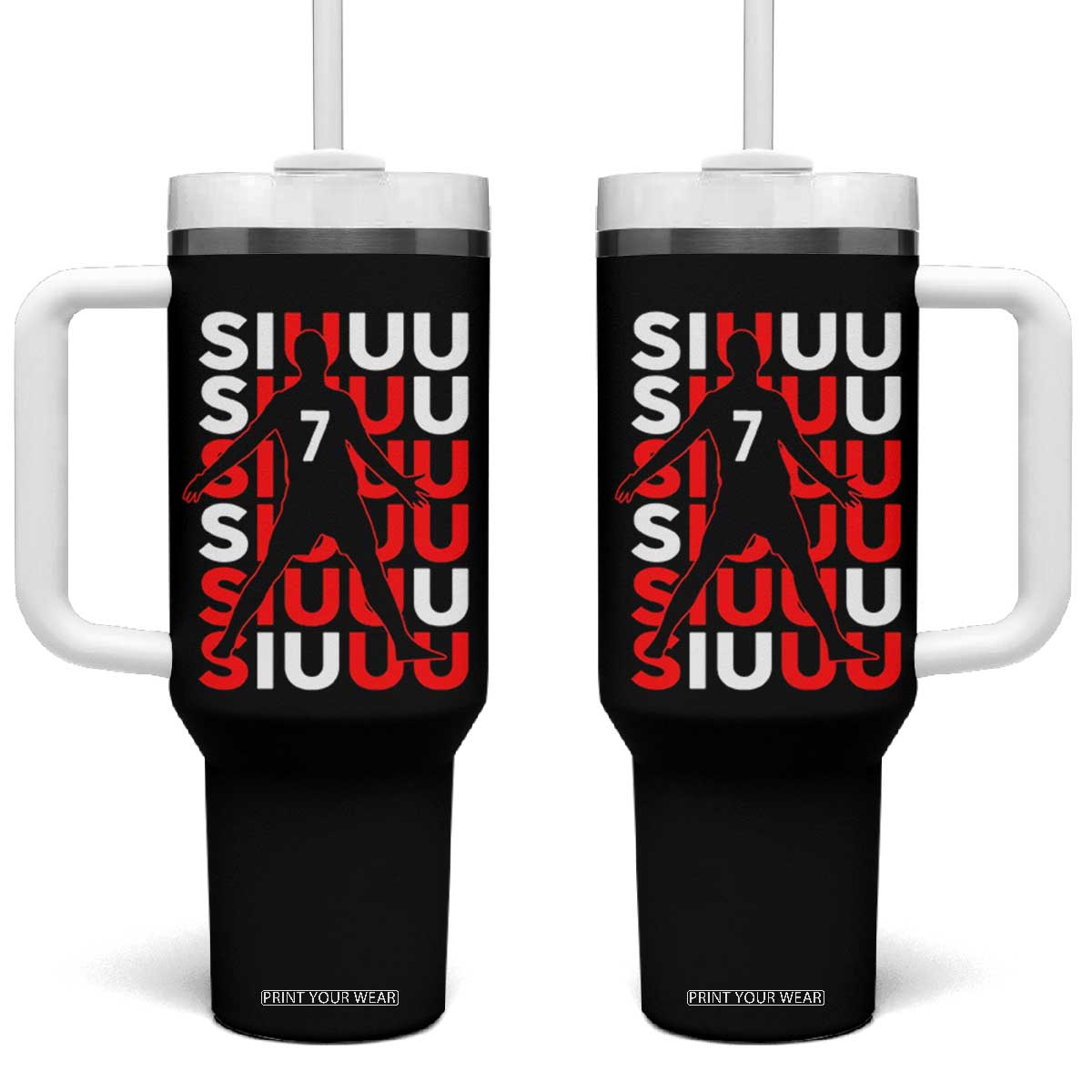 Siuuuu Celebration Number 7 Seven Soccer Fans Tumbler With Handle TS02 One Size: 40 oz Black Print Your Wear
