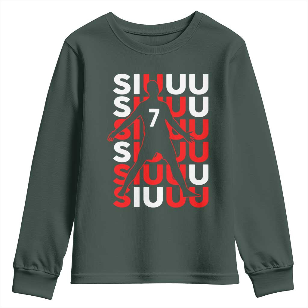Siuuuu Celebration Number 7 Seven Soccer Fans Youth Sweatshirt TS02 Dark Forest Green Print Your Wear