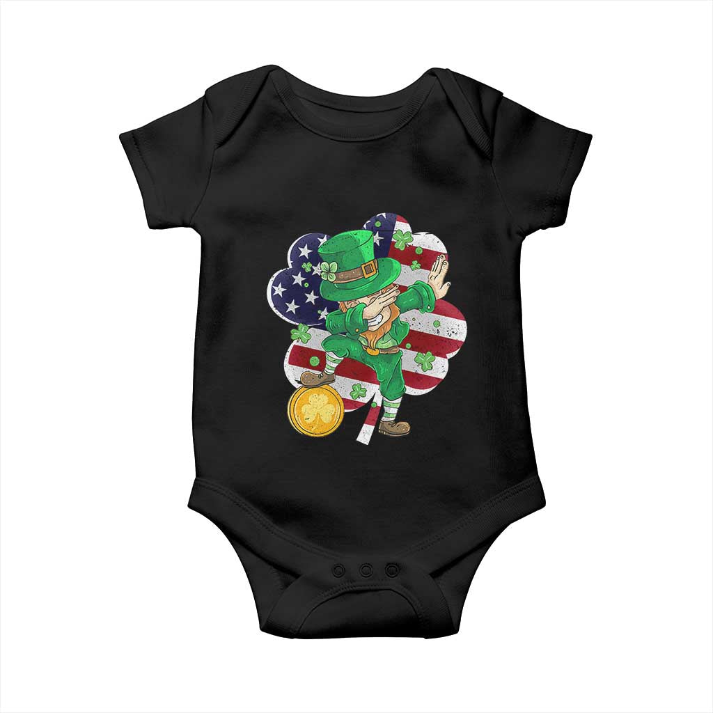 Cute St Patricks Day Baby Onesie Dabbing Leperchaun American Flag Shamrock TS02 Black Print Your Wear