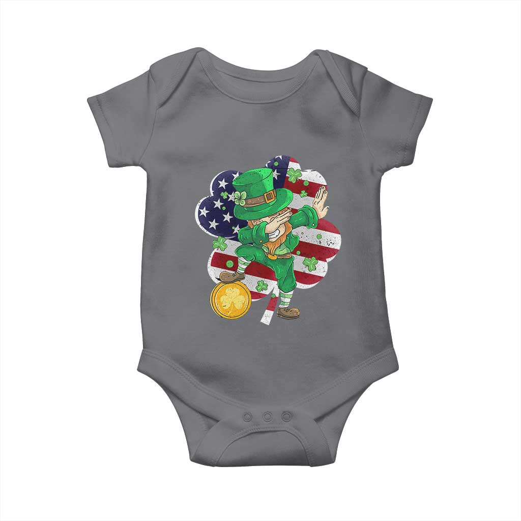 Cute St Patricks Day Baby Onesie Dabbing Leperchaun American Flag Shamrock TS02 Charcoal Print Your Wear