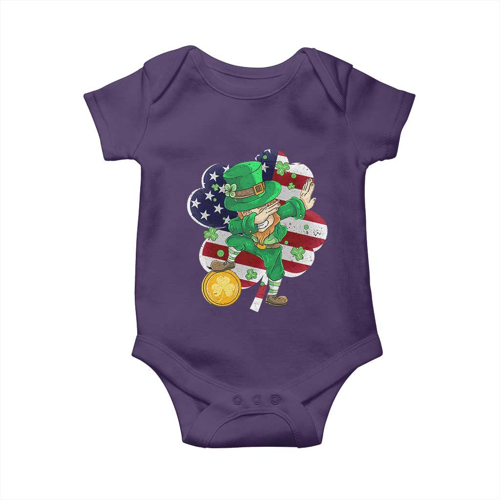 Cute St Patricks Day Baby Onesie Dabbing Leperchaun American Flag Shamrock TS02 Purple Print Your Wear