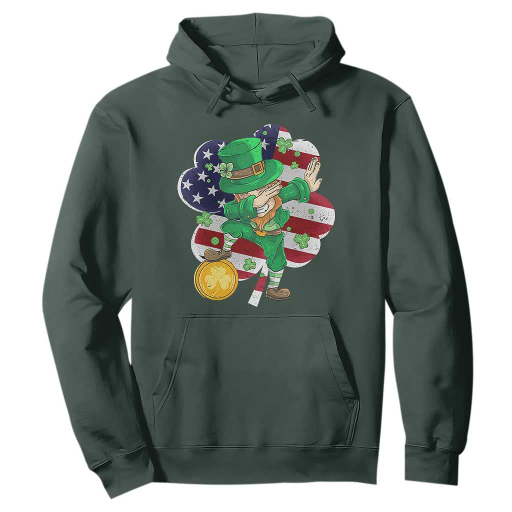 Cute St. Patricks Day Hoodie Dabbing Leperchaun American Flag Shamrock TS02 Dark Forest Green Printyourwear