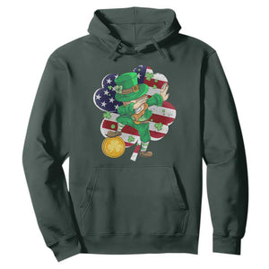 Cute St. Patricks Day Hoodie Dabbing Leperchaun American Flag Shamrock TS02 Dark Forest Green Printyourwear