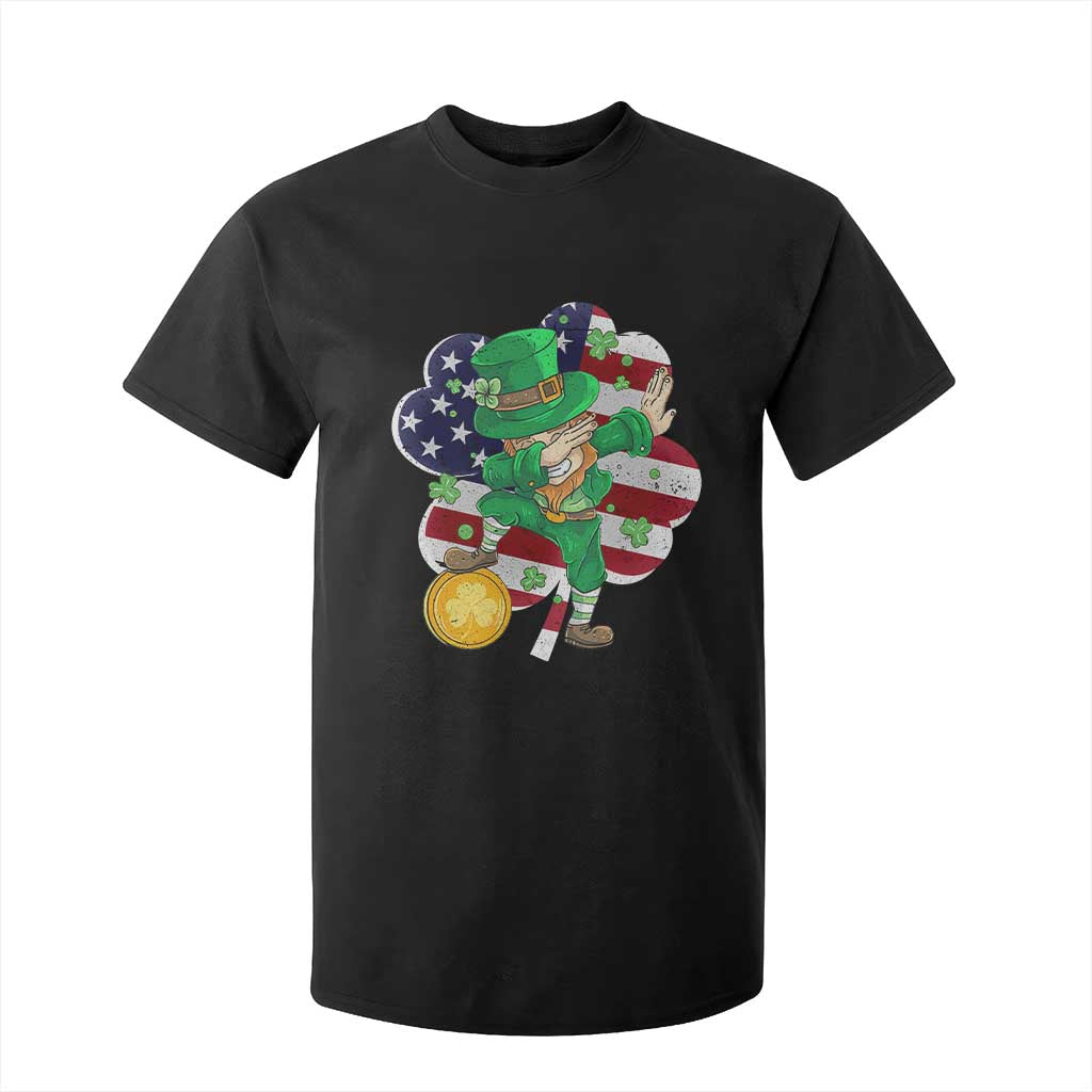 Cute St Patricks Day T Shirt For Kid Dabbing Leperchaun American Flag Shamrock TS02 Black Print Your Wear