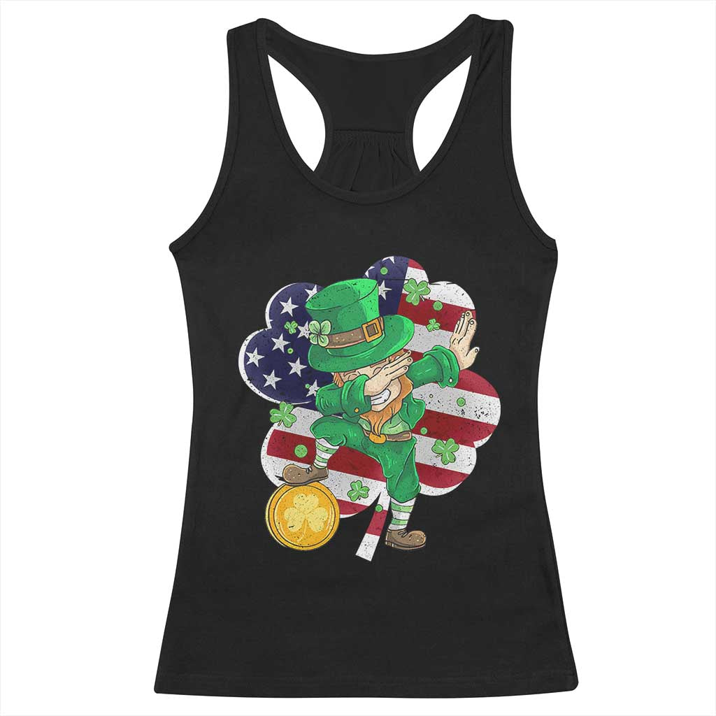 Cute St Patricks Day Racerback Tank Top Dabbing Leperchaun American Flag Shamrock TS02 Black Print Your Wear