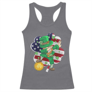 Cute St Patricks Day Racerback Tank Top Dabbing Leperchaun American Flag Shamrock TS02 Charcoal Print Your Wear