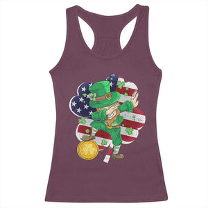 Cute St Patricks Day Racerback Tank Top Dabbing Leperchaun American Flag Shamrock TS02 Maroon Print Your Wear