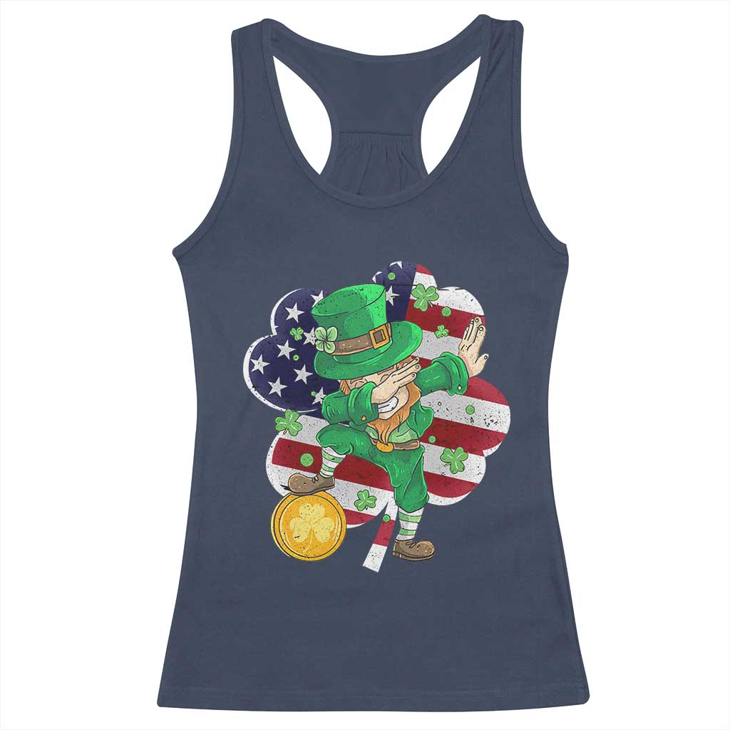 Cute St Patricks Day Racerback Tank Top Dabbing Leperchaun American Flag Shamrock TS02 Navy Print Your Wear