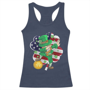 Cute St Patricks Day Racerback Tank Top Dabbing Leperchaun American Flag Shamrock TS02 Navy Print Your Wear