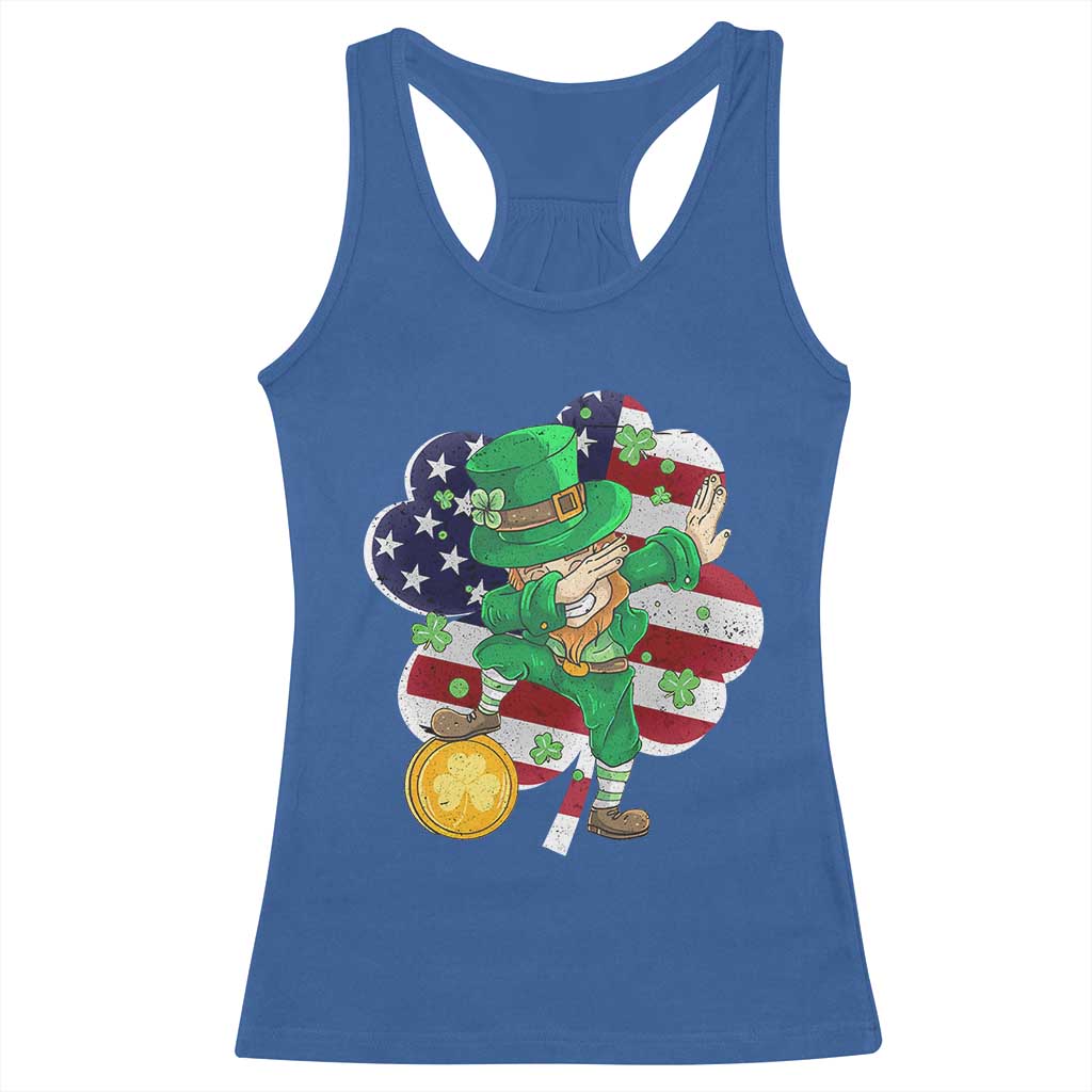 Cute St Patricks Day Racerback Tank Top Dabbing Leperchaun American Flag Shamrock TS02 Royal Blue Print Your Wear
