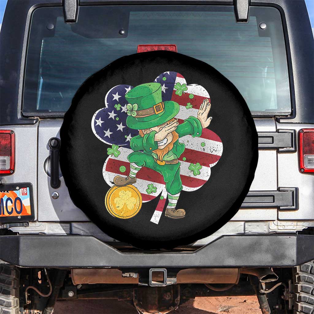 Cute St Patricks Day Spare Tire Cover Dabbing Leperchaun American Flag Shamrock TS02 No hole Black Print Your Wear