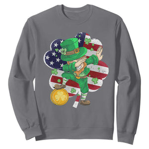 Cute St. Patricks Day Sweatshirt Dabbing Leperchaun American Flag Shamrock TS02 Charcoal Printyourwear