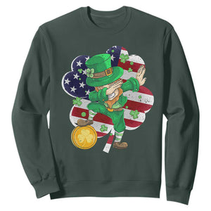 Cute St. Patricks Day Sweatshirt Dabbing Leperchaun American Flag Shamrock TS02 Dark Forest Green Printyourwear