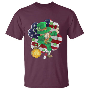 Cute St. Patricks Day T Shirt Dabbing Leperchaun American Flag Shamrock TS02 Maroon Printyourwear