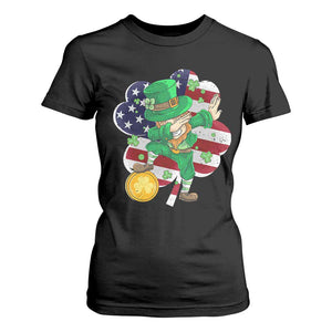 Cute St Patricks Day T Shirt For Women Dabbing Leperchaun American Flag Shamrock TS02 Black Print Your Wear