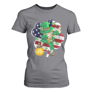 Cute St Patricks Day T Shirt For Women Dabbing Leperchaun American Flag Shamrock TS02 Charcoal Print Your Wear