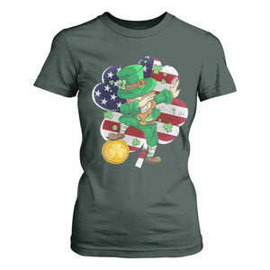 Cute St Patricks Day T Shirt For Women Dabbing Leperchaun American Flag Shamrock TS02 Dark Forest Green Print Your Wear