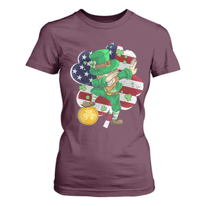 Cute St Patricks Day T Shirt For Women Dabbing Leperchaun American Flag Shamrock TS02 Maroon Print Your Wear