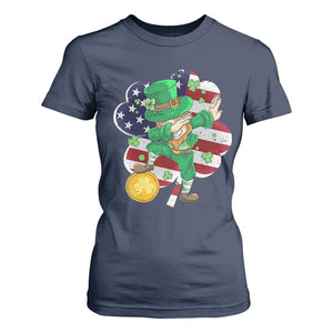 Cute St Patricks Day T Shirt For Women Dabbing Leperchaun American Flag Shamrock TS02 Navy Print Your Wear