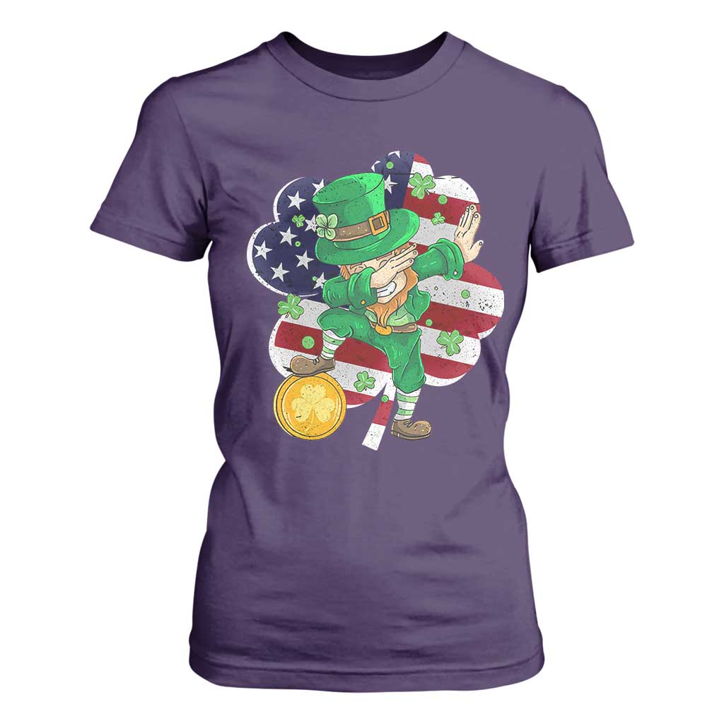 Cute St Patricks Day T Shirt For Women Dabbing Leperchaun American Flag Shamrock TS02 Purple Print Your Wear