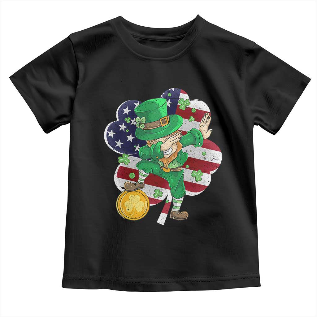 Cute St Patricks Day Toddler T Shirt Dabbing Leperchaun American Flag Shamrock TS02 Black Print Your Wear