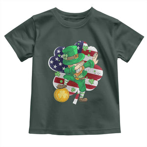Cute St Patricks Day Toddler T Shirt Dabbing Leperchaun American Flag Shamrock TS02 Dark Forest Green Print Your Wear