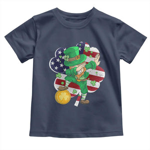 Cute St Patricks Day Toddler T Shirt Dabbing Leperchaun American Flag Shamrock TS02 Navy Print Your Wear