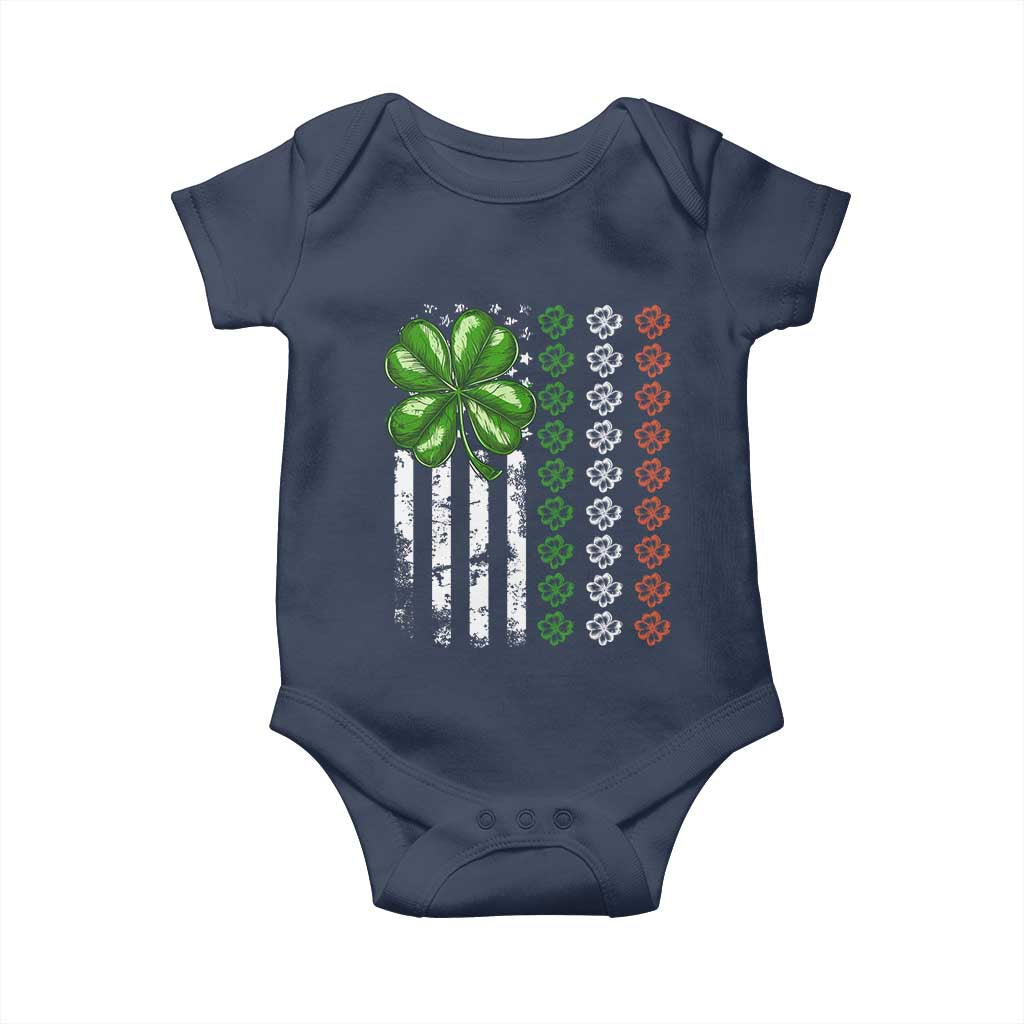 Funny St Patricks Day Baby Onesie Shamrock American Flag TS02 Navy Print Your Wear