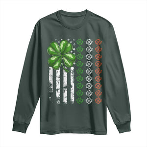 Funny St Patricks Day Long Sleeve Shirt Shamrock American Flag TS02 Dark Forest Green Print Your Wear