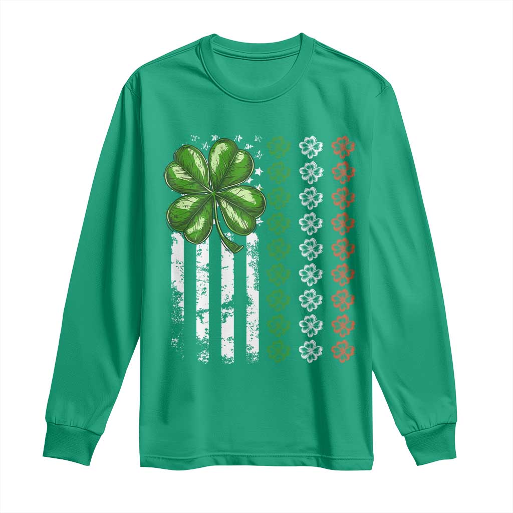 Funny St Patricks Day Long Sleeve Shirt Shamrock American Flag TS02 Irish Green Print Your Wear