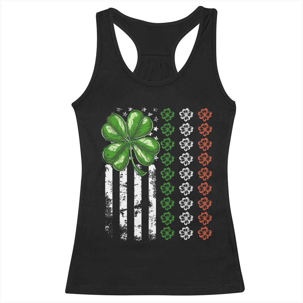Funny St Patricks Day Racerback Tank Top Shamrock American Flag TS02 Black Print Your Wear