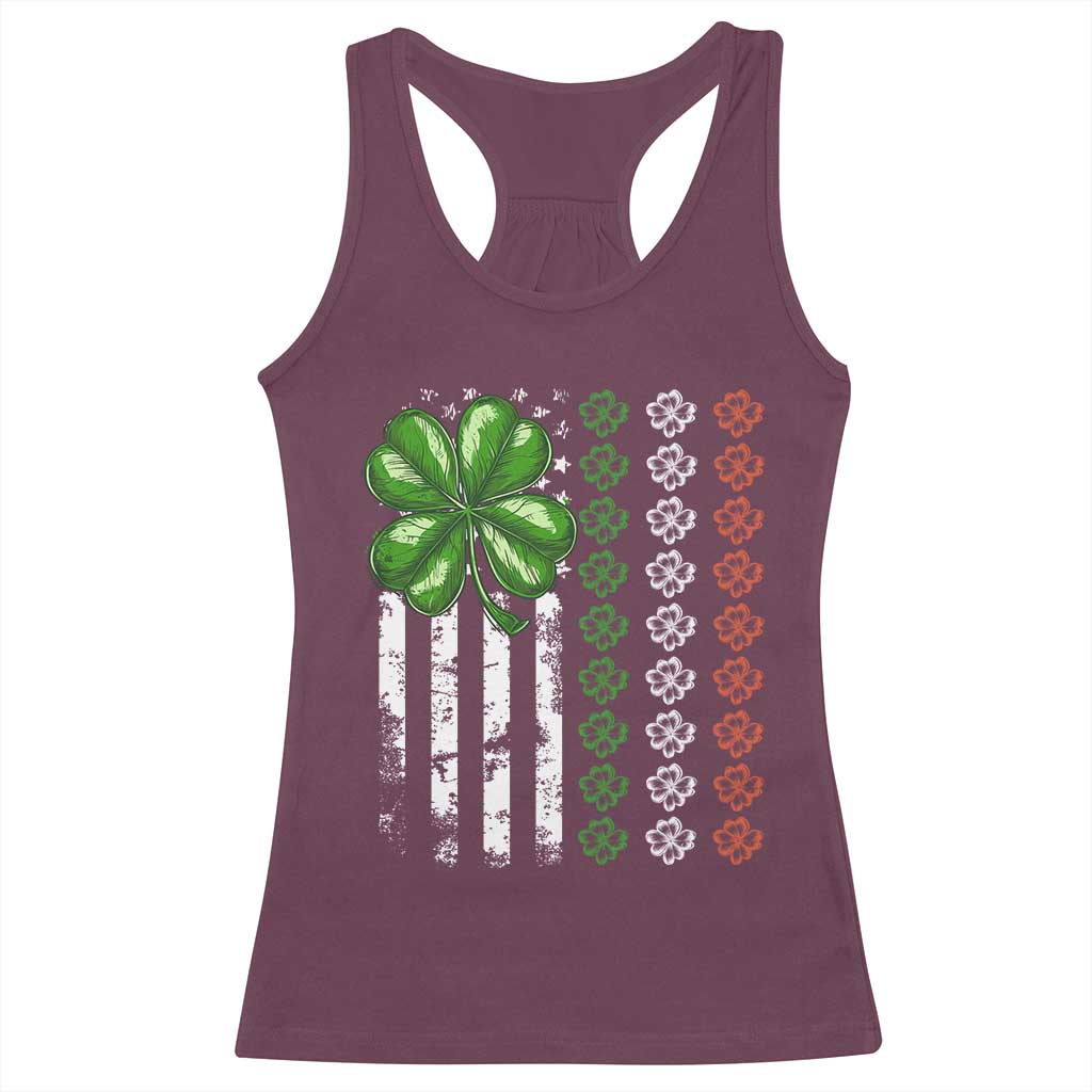 Funny St Patricks Day Racerback Tank Top Shamrock American Flag TS02 Maroon Print Your Wear