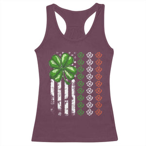 Funny St Patricks Day Racerback Tank Top Shamrock American Flag TS02 Maroon Print Your Wear