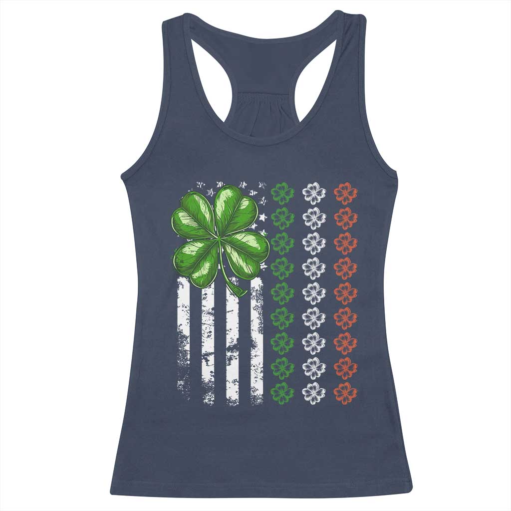 Funny St Patricks Day Racerback Tank Top Shamrock American Flag TS02 Navy Print Your Wear