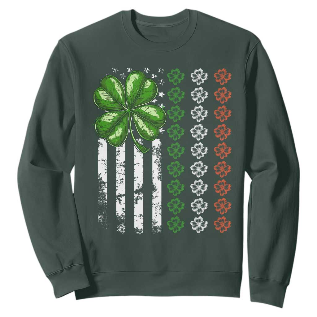 Funny St. Patricks Day Sweatshirt Shamrock American Flag TS02 Dark Forest Green Printyourwear
