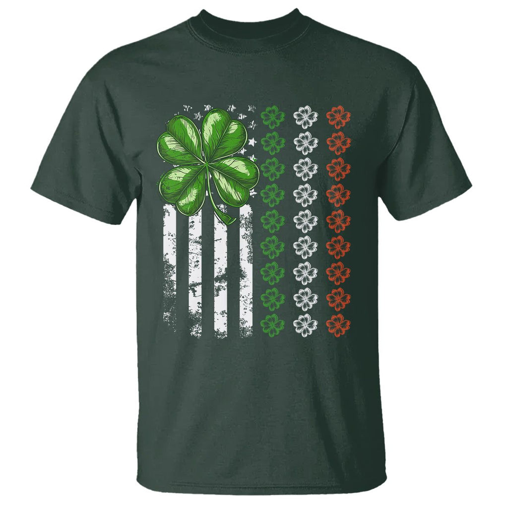 Funny St. Patricks Day T Shirt Shamrock American Flag TS02 Dark Forest Green Printyourwear
