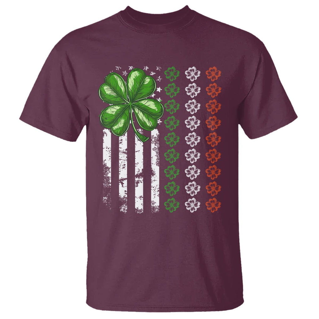 Funny St. Patricks Day T Shirt Shamrock American Flag TS02 Maroon Printyourwear