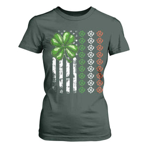 Funny St Patricks Day T Shirt For Women Shamrock American Flag TS02 Dark Forest Green Print Your Wear