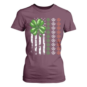 Funny St Patricks Day T Shirt For Women Shamrock American Flag TS02 Maroon Print Your Wear