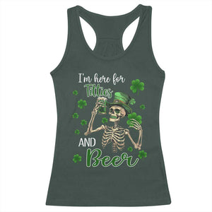 Funny St Patricks Day Drinking Racerback Tank Top I'm Here For Titties And Beer TS02 Dark Forest Green Print Your Wear