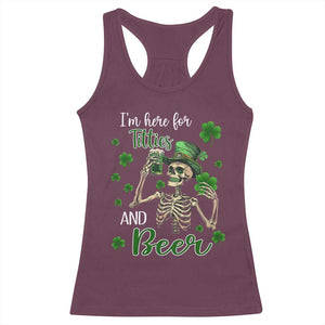 Funny St Patricks Day Drinking Racerback Tank Top I'm Here For Titties And Beer TS02 Maroon Print Your Wear